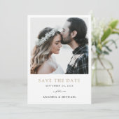 Eenvoudige Chic Gouden Tekst Foto Save The Date (Staand voorkant)