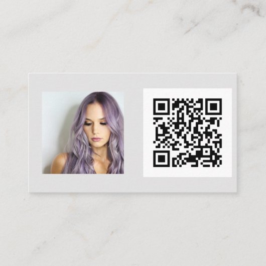 Eenvoudige chic grijs haar make-up foto logo qr co visitekaartje (Achterkant)