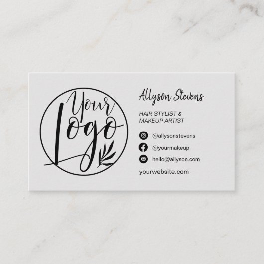 Eenvoudige chic grijs haar make-up foto logo qr co visitekaartje (Voorkant)