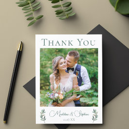 Eenvoudige Chic Huwelijksfoto Botanische Blad Beda Briefkaart