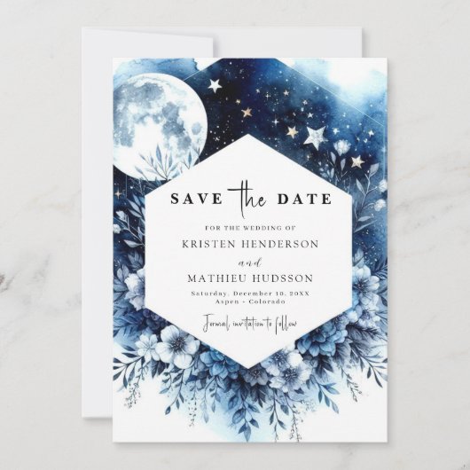 Eenvoudige Chic Maanverlichte bruiloft Save The Date (Voorkant)
