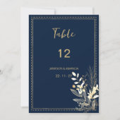 Eenvoudige chic marine blauw goud bloemen tafel nu kaart (Voorkant)