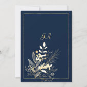Eenvoudige chic marine blauw goud bloemen tafel nu kaart (Achterkant)