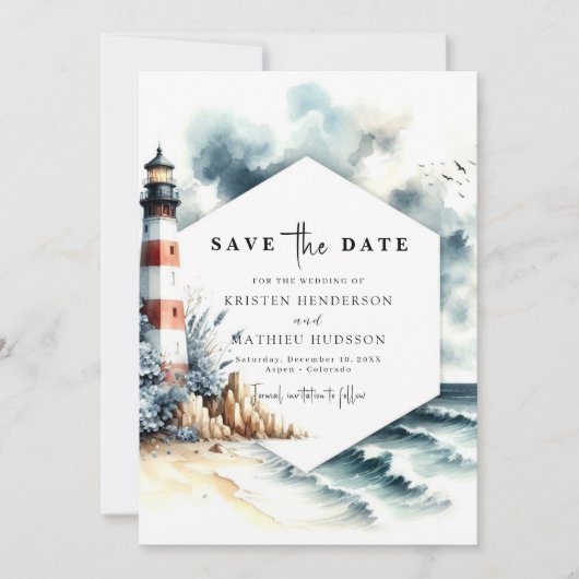 Eenvoudige Chic Minimalistische Vuurtoren Trouwdag Save The Date (Voorkant)