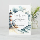 Eenvoudige Chic Minimalistische Vuurtoren Trouwdag Save The Date (Staand voorkant)