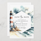 Eenvoudige Chic Minimalistische Vuurtoren Trouwdag Save The Date (Voorkant / Achterkant)