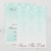 Eenvoudige Chic Mint Damast Save The Date Aankondi (Voorkant / Achterkant)