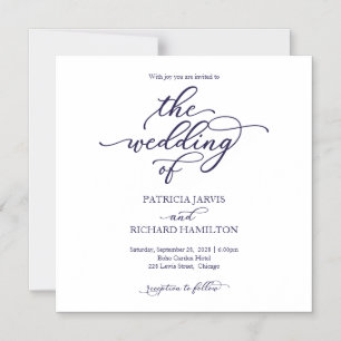 Eenvoudige Chic Navy Blauwe Script Trouwuitnodigin Magnetische Uitnodiging