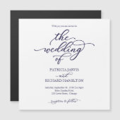 Eenvoudige Chic Navy Blue Script Wedding-uitnodigi Magnetische Uitnodiging (Voorkant / Achterkant)