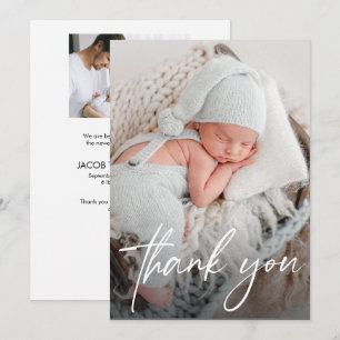 Eenvoudige chic Newborn baby Familie Foto geboorte Bedankkaart