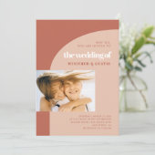 Eenvoudige chic perach terracotta bruiloft foto kaart (Staand voorkant)
