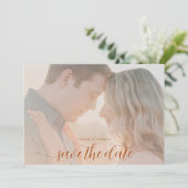 Eenvoudige Chic Rust Brown foto Weduwnaar Save the Kaart (Staand voorkant)