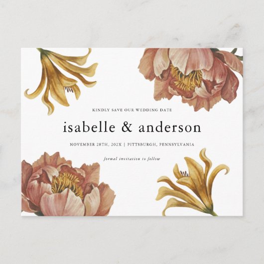 Eenvoudige Chic Rustic Floral Wedding Save the Dat Briefkaart (Voorkant)