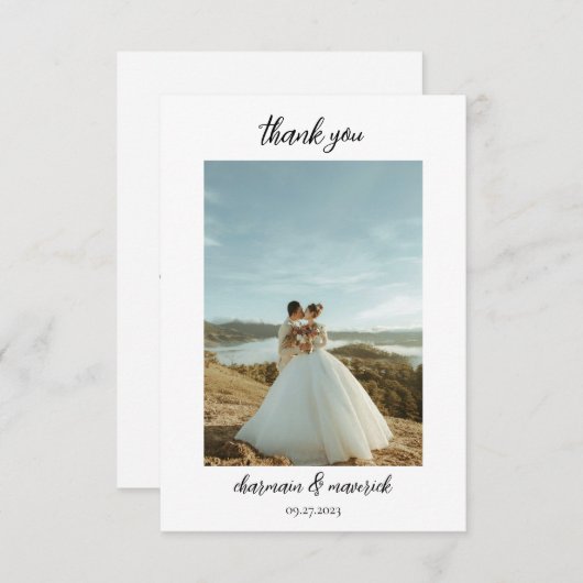 Eenvoudige Chic Script Foto Bedankkaart (Voorkant / Achterkant)