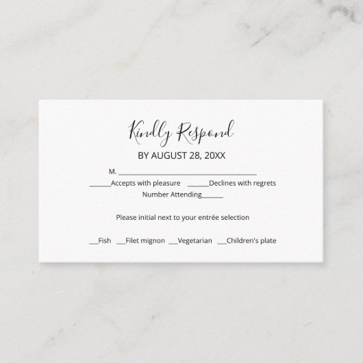 Eenvoudige Chic Script Wedding RSVP Enclosure Kaar Informatiekaartje (Voorkant)