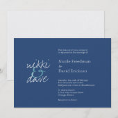 Eenvoudige chic shimmer elegance navy blue bruilof kaart (Voorkant / Achterkant)