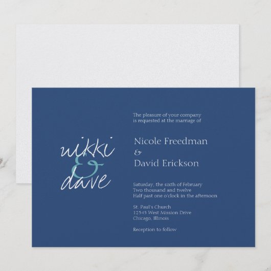 Eenvoudige chic shimmer elegance navy blue bruilof kaart (Voorkant / Achterkant)