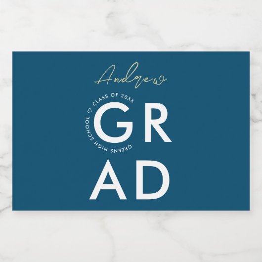 Eenvoudige Chic Stijlvolle Navy Blue Afstuderen Bo Likeurfles Etiket (Enkel label)