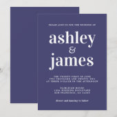 Eenvoudige Chic Typography Navy Blue Wedding Kaart (Voorkant / Achterkant)