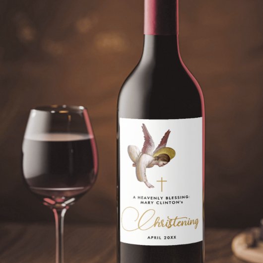Eenvoudige Chic White Angel Geloof doop doop doop  Wijn Etiket