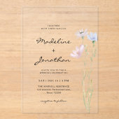 Eenvoudige Chic Wildflower Beige bruiloft Acryl Uitnodigingen (Voorkant)