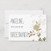 Eenvoudige chic wit goud glitter bloemenbruidsmeis kaart (Voorkant)