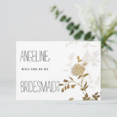 Eenvoudige chic wit goud glitter bloemenbruidsmeis kaart (Staand voorkant)