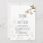 Eenvoudige chic wit goud glitter bloemenbruiloft kaart (Voorkant)
