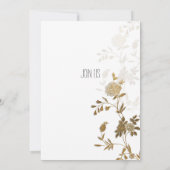 Eenvoudige chic wit goud glitter bloemenbruiloft kaart (Achterkant)