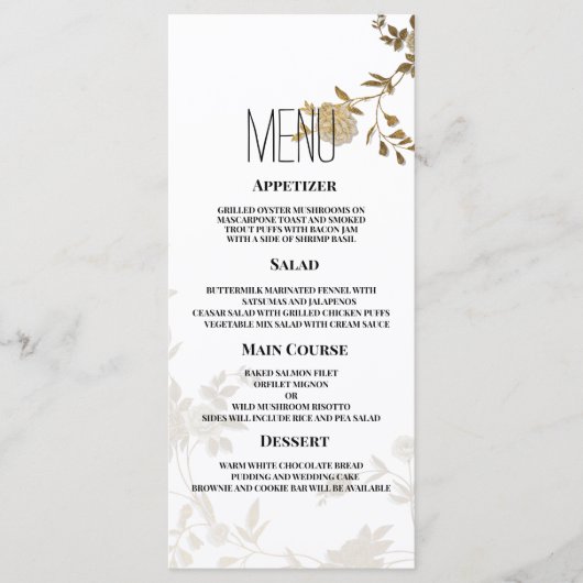 Eenvoudige chic wit goud glitter bloemenbruiloft M Programmakaart (Voorkant)