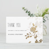 Eenvoudige chic wit goud glitter bloemendank u kaart (Staand voorkant)