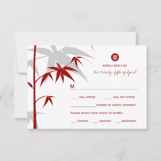 Eenvoudige Chinese bruiloft in oost-Aziatische Bam RSVP Kaartje (Achterkant)