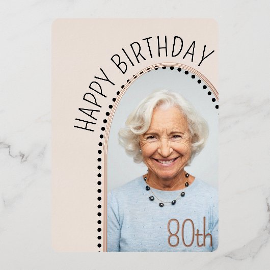 Eenvoudige chique 80e verjaardag gebogen foto Polk Folie Uitnodiging (Voorkant)