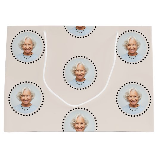 Eenvoudige chique bewerkbare ronde foto polka dot groot cadeauzakje (Voorkant)