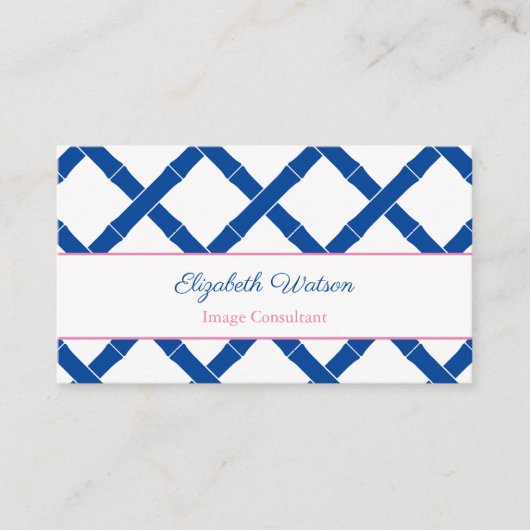 Eenvoudige chique blauwe en witte bamboe latwerk visitekaartje (Voorkant)