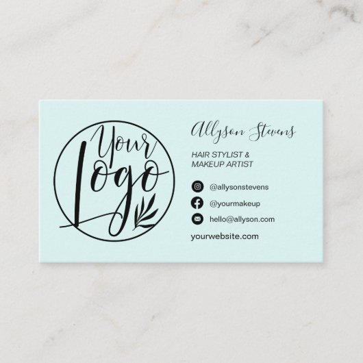 Eenvoudige chique blauwgroen haar make-up foto log visitekaartje (Voorkant)