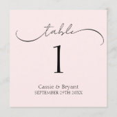 Eenvoudige chique blush roze bruiloft tafel nummer programmakaart (Voorkant)
