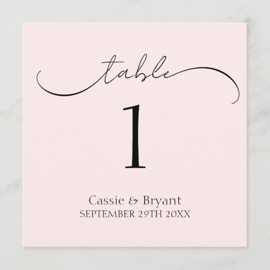 Eenvoudige chique blush roze bruiloft tafel nummer programmakaart (Voorkant)