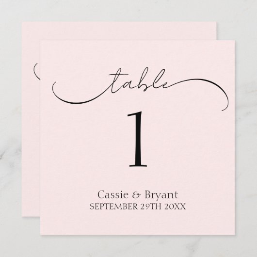 Eenvoudige chique blush roze bruiloft tafel nummer programmakaart (Voorkant / Achterkant)