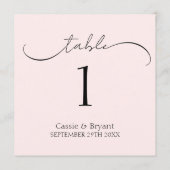 Eenvoudige chique blush roze bruiloft tafel nummer programmakaart (Achterkant)