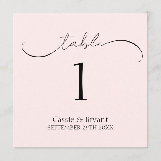 Eenvoudige chique blush roze bruiloft tafel nummer programmakaart (Achterkant)