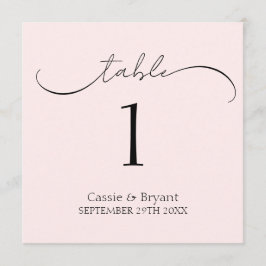 Eenvoudige chique blush roze bruiloft tafel nummer programmakaart