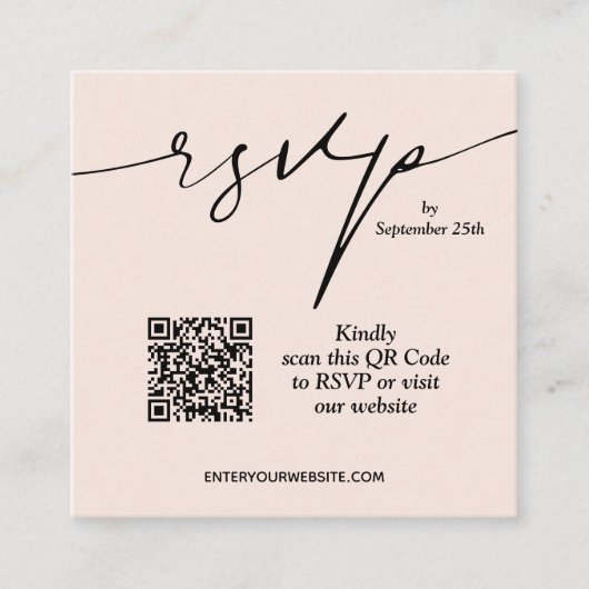 Eenvoudige Chique Blush Roze QR Code Bruiloft Informatiekaartje (Voorkant)