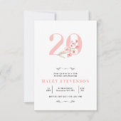 Eenvoudige Chique Blush Roze Wit Bloemen 20e Verja Kaart (Voorkant)