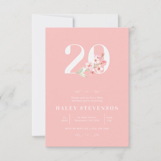 Eenvoudige Chique Blush Roze Wit Bloemen 20e Verja Kaart (Voorkant)
