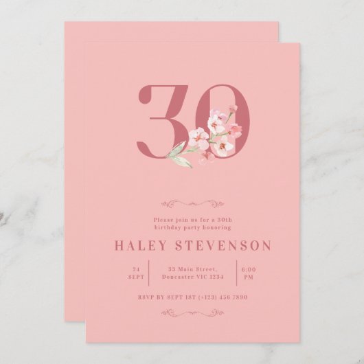 Eenvoudige Chique Blush Roze Wit Bloemen 30e Verja Kaart (Voorkant / Achterkant)