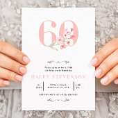 Eenvoudige Chique Blush Roze Wit Bloemen 60ste Ver Kaart