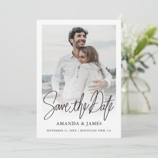 Eenvoudige chique bruiloft Bewaar de datum Fotokaa Save The Date (Staand voorkant)