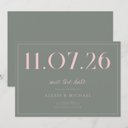 Eenvoudige chique bruiloft niet-foto opslaan van d save the date (Voorkant / Achterkant)