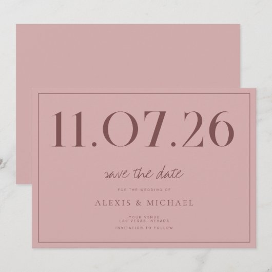 Eenvoudige chique bruiloft niet-foto opslaan van d save the date (Voorkant / Achterkant)